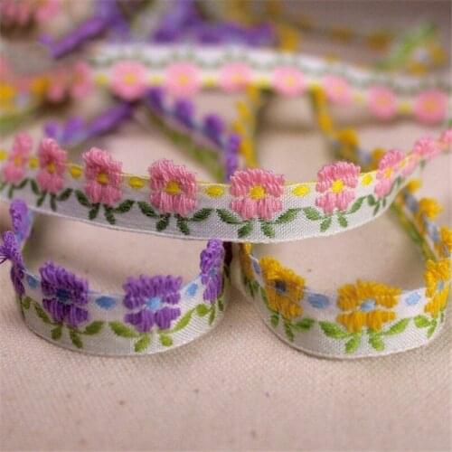 New 5/8'' (15mmx18yards) Three-dimensional Flower Blue Yellow Purple Pink Lace Jacquard Ribbon DIY Lovely Fresh Accessories