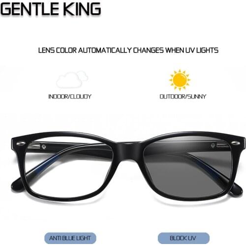 GENTLE KING Blue Light Blocking Square Eyeglasses Frame Anti Blue Ray Computer Glasses Photochromic Outdoor UV Eyewear