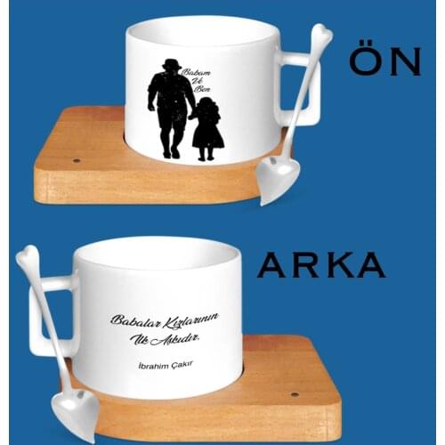 Personalized Fathers Day Themed Wooden Altlıklı Ceramic Cup 28-606