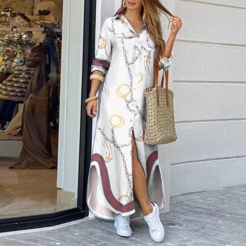 Women Fashion Print Shirt Dress Casual Ladies Long Sleeve Dresses Turn Down Collar Loose vestido de mujer Autumn Party Sundress