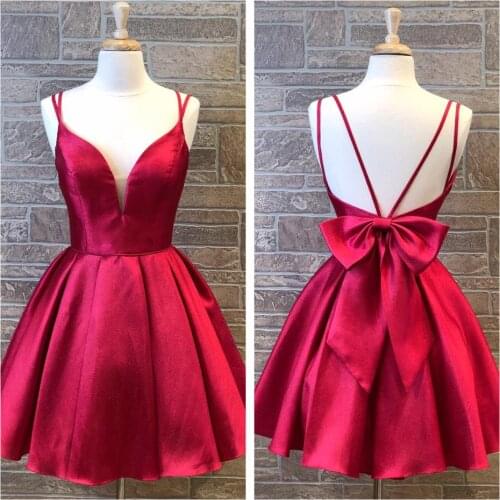 Burgundy Homecoming Dresses 2019 Red Hoco Gowns Short Prom Party Dress A Line Spaghetti Neckline Bow Back Straps Order-to-Made