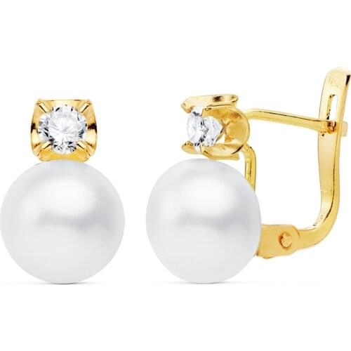 Earrings 18k gold girl communion 11mm. You and I zircon claws Pearl 7.5mm. Button closure catalán