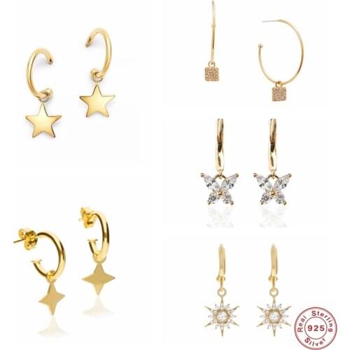 Genuine 925 Sterling Silver Trendy Dangle Drop Earrings For Women Couple Anniversary Wedding Pendant Statement Earring Jewelry