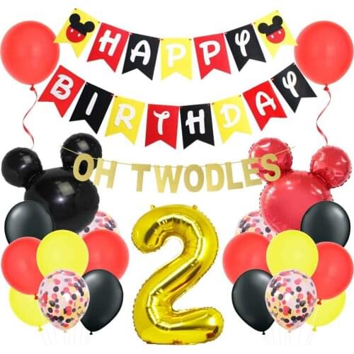 Mickey theme 2nd birthday decoration-Minnie Oh Twodles banner wreath Mickey head balloons baby shower birthday party supplies