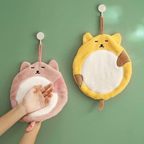 Fat Cat Shape Hand Towel Coral Fleece ChildrenS Cartoon Handkerchief Absorbent Rag Can Hang Thick Kitchen Towels