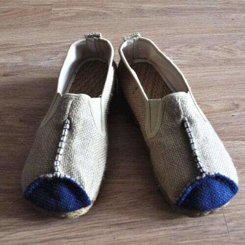 QPFJQD Vintage Women Comforbable Hemp Footwear Breathable Linen Casual Slip-On Flats Loafers Espadrilles Female Soft Shoes