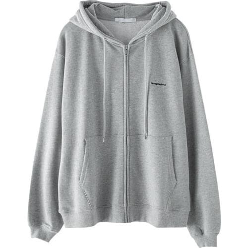 Spring Sweatshirt Women Movement Grey Tops Hooded Plus Velvet Zipper Up Hoodie Casual Oversized Black White Woman Clothes S-XXL