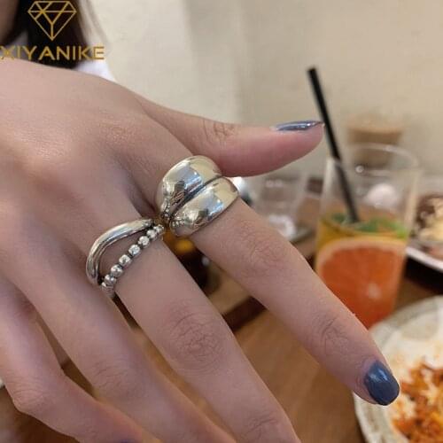 XIYANIKE 925 Sterling Silver New Thick Simple Wave Light-shaped Solid Double-layer Rings Trendy Handmade Couple Ring Female Gift