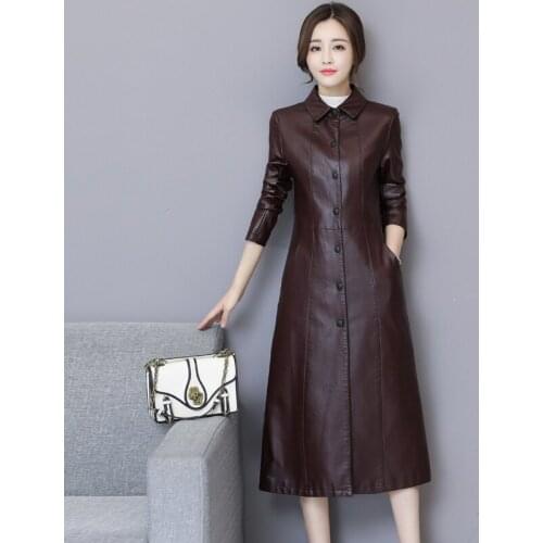 Women Long Leather Jacket 2018 New Street Fashion Ladies Washed PU Leather Coats Trench Female Faux Leather Outerwear Plus Size