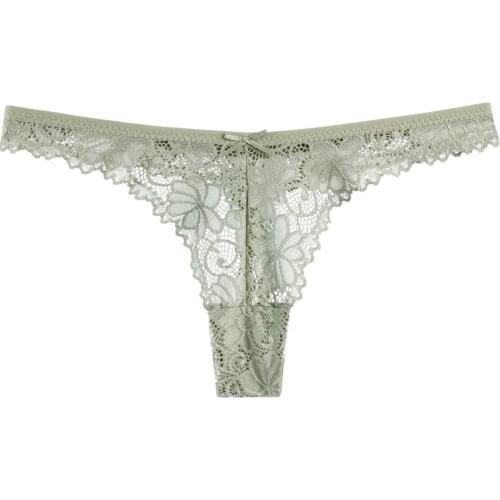 Womens thong cotton crotch ladies briefs sexy lace low waist T pants hollow transparent temptation