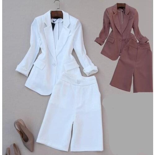Set Womens suit spring and summer new style fashion suit pants suit femininity commuting five-point pants 2 piece set women