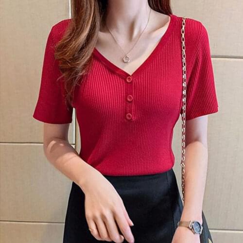 Women Spring Summer Style Knitted Sweater Pullovers Lady Casual Striped Printed V-Neck Short Sleeve Pullovers Tops ZZ0009