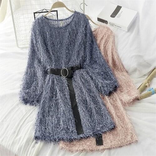 Autumn Dress Women Long Sleeve Tassel Dress Big Size Liangsi Dress Elegant Lady O-neck Party Dressess Vestidos Bottomings WZ1109