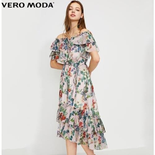 Vero Moda Womens Ruffled Trims Off-the-shoulder Printed Dress | 31937B513