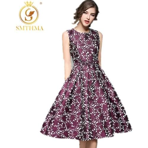 SMTHMA 2021 New Spring Summer Dress High Quality Runway Sleeveless Vest Jacquard Dresses Vestidos