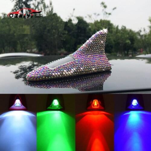 ZHIYI Diamond LED Car Solar Shark Fin Roof Waterproof Antenna Universal Anti Rear Collision Warning Lamp/anti Haze Strobe light