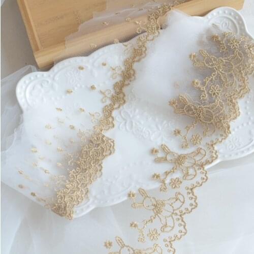 1 Meter Gold Thread Mesh Lace Fabric Embroidered Sewing Supplies Lolita Lace Trim Ribbon DIY Garment Bridal Gown Accessories
