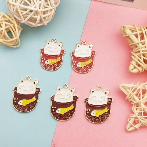 10Pcs/Set Oil Drop Cartoon Lucky Cat Enamel Animal Charms Pendant For Metal Earrings Bracelet Keychain DIY Jewelry Making