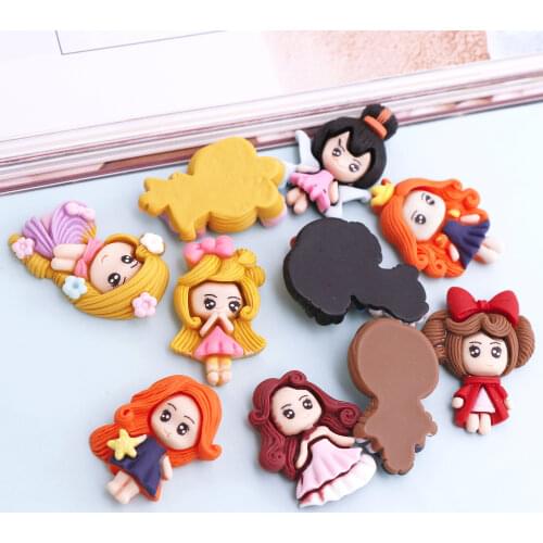 10pcs Cute Cartoon Girl Flat Back Resin Cabochon Scrapbook for Decoration Crafts Applique DIY Hair Bows Accessories