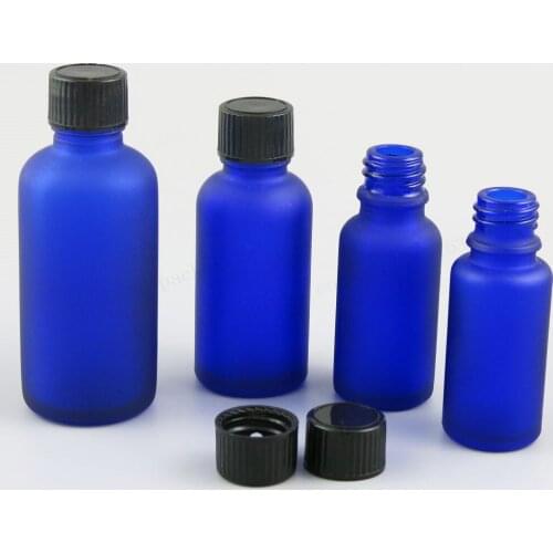 12 x Refillable 100ml 50m 30ml 20ml 15ml 10ml 5ml Frost Blue Glass Bottles with Phenolic Cone Cap Blue Cosmetic Container