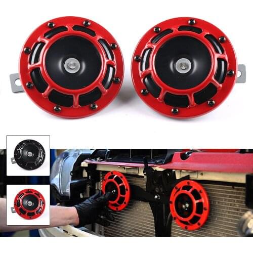 2PCS Red/Black Car Horn Super Loud Electric Tone Air Horn Kit 12V 115DB Horn for Motorcycle Car