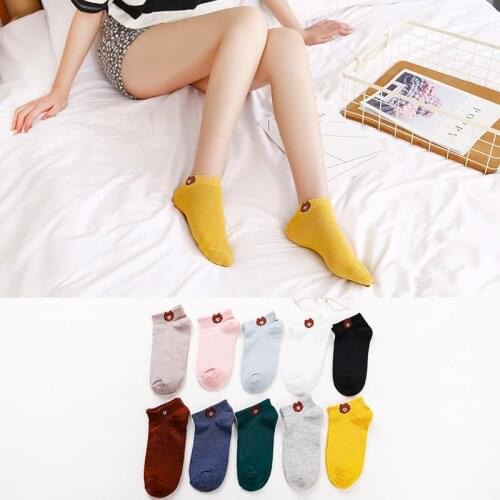 20 pcs = 10 pairs Spring new ladies boat socks polyester cotton cartoon animal female socks Japanese bear socks women girl