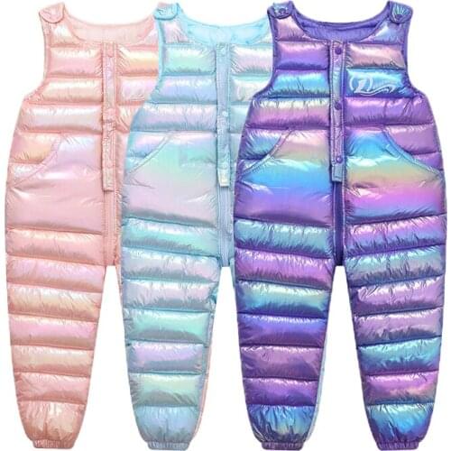 2021 New Childrens Pants Fashion Colorful Shiny Baby Girls Boys Overalls Autumn Winter Cotton Warm Thicken Baby Onesies Trouser