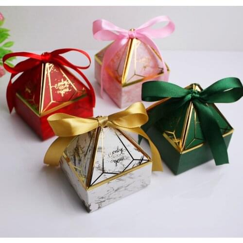 5PCS Candy Box Bronzing Gem Tower Wedding Gift Box With Ribbon pearl Packaging Birthday Party Event Supplies Decoration