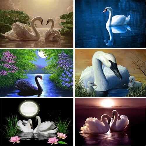 DIY 5D Diamond Painting Swan Landscape Full Round Diamond Embroidery Animal Mosaic Rhinestones Cross Stitch Picture Home Decor