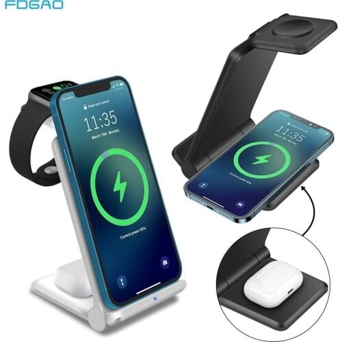 FDGAO 3 in 1 Qi Wireless Charger For iPhone 12 11 XS Max XR X 8 Apple Watch 6 SE 5 4 3 2 Airpods Pro 15W Fast Charging Station
