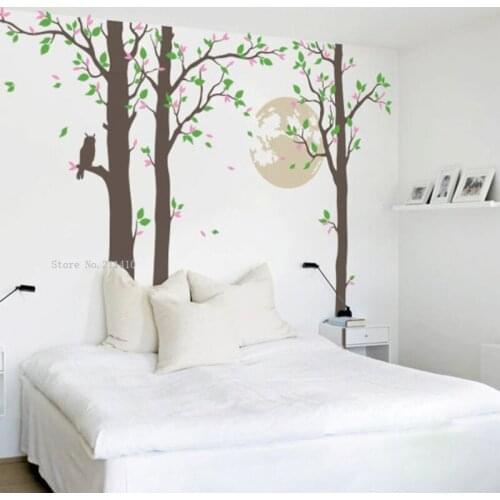Large Tree With Full Moon Owl Wall Stickers Home Decor Living Room Removable Vinyl Murals Custom Four Colors YT5664