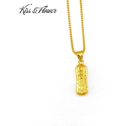 KISS&FLOWER NK93 2021 Fine Jewelry Wholesale Fashion Woman Girl Birthday Wedding Gift Solid Peanut 24KT Gold Pendant Necklaces