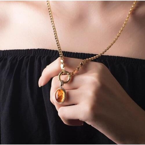 Symbol Gold Sequin Chain Amber Gold Necklace Locket Charms Comfortable Choker Best Quality Pendant Trendy Gift Bijoux Accessory