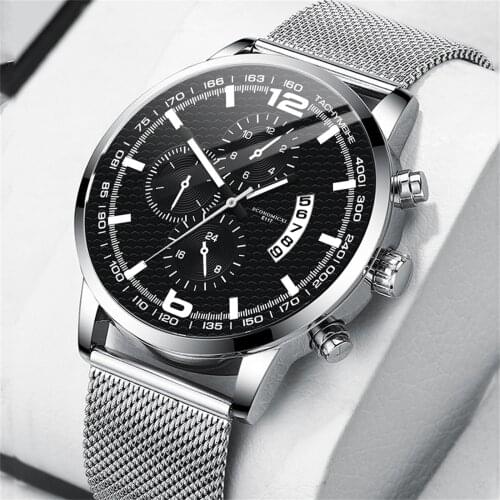 Reloj Watch Men Luxury Fashion Watches Cool Unique Digital Literal Multi Layer Dial Quartz Mesh Belt Wrist Watch часы мужские F3