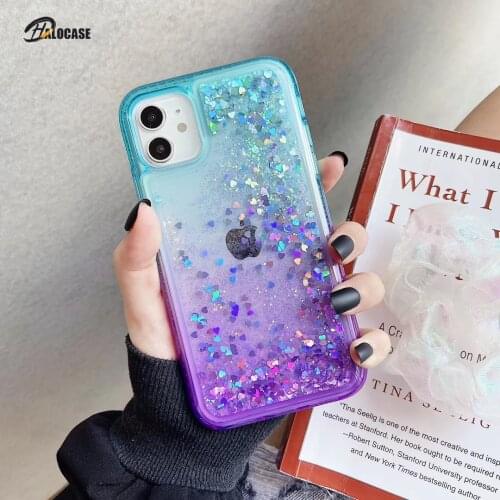 Glitter Gradient Love Heart Stars Transparent Liquid Case for IPhone 11 Pro Max 6s 7 8 Plus X XS XR 12 Quicksand Soft Tpu Cover