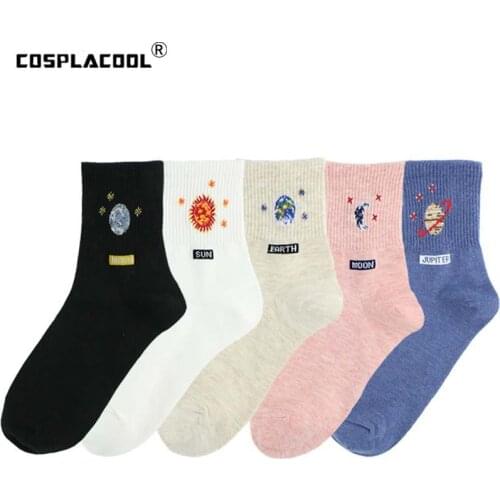 [COSPLACOOL]Harajuku Planet Letter Funny Socks Japanese Creative Sun Moon Stars Socks Women Warm Cute Novelty Femme Sokken Meias