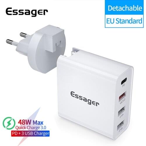 Essager Quick Charge 3.0 Mutil USB Charger USB Type C PD QC QC3.0 48W Fast Charging Travel Wall Phone Charger For iPhone Xiaomi