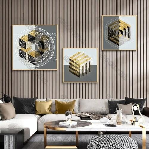 European Style Canvas Poster Golden Geometric Abstract Pictures Wall Art Painting for Living Rooms Bedroom Gallery Wall Decorati