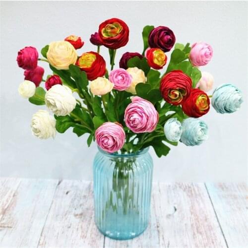 10Pcs Fake Short Stem Ranunculus 14.96" Length Simulation Melaleuca Rose for Wedding Home Decorative Artificial Flowers