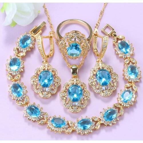 Luxury Semi-precious Stones Jewelry Sets For Women Wedding Gold-Colors African Accessories Earrings And Necklace Zirconia Sets