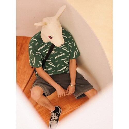 Summer five-minute sleeves simple loose solid color dinosaur print round collar fashionable mens cotton casual T-shirt