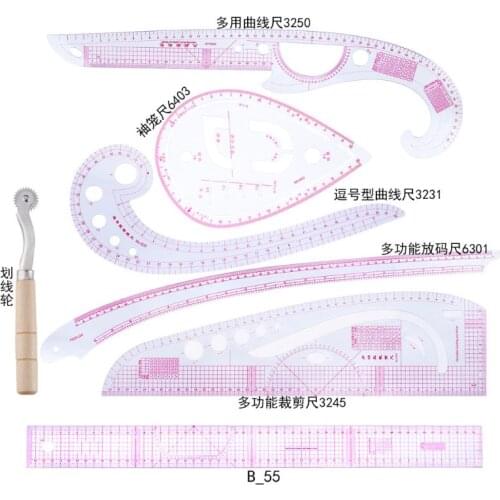 K5DC 7Pcs/Set Tailor Drawing Comma Line Straight Cutting French Curve Ruler Sewing Clothing Rulers