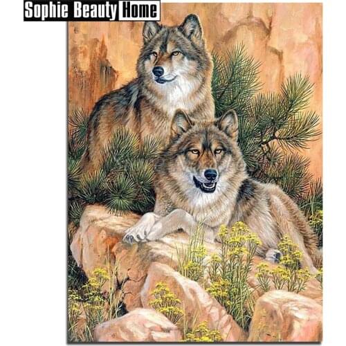 New Sale 5D Diamond Cross Stitch Diy Full Diamond Painting Animal Wolfs On Rock Diamond Embroidery Needlework Mosaic Gift 18C061