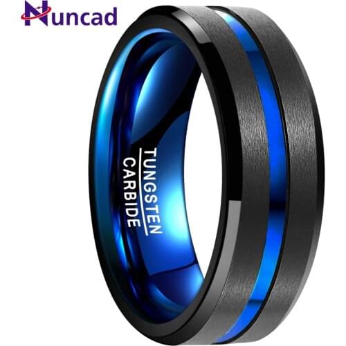 New Mens 8mm Tungsten Carbide Ring Blue Purple Tungsten Steel Ring Beveled Edge Wedding Band Size 4-17 Comfort Fit Hot Sell