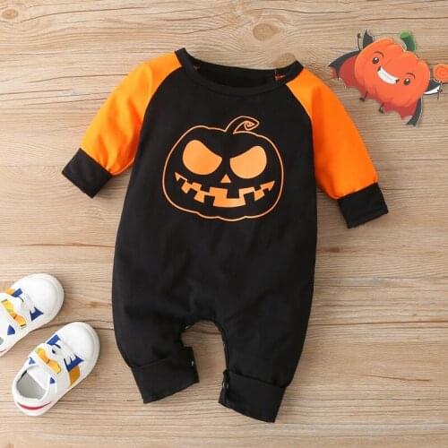 Halloween Clothes Baby Romper Cotton Pumpkin Monster Print Patchwork Long Sleeve Baby Jumpsuit Party Baby Boy Girl Clothes 0-12M