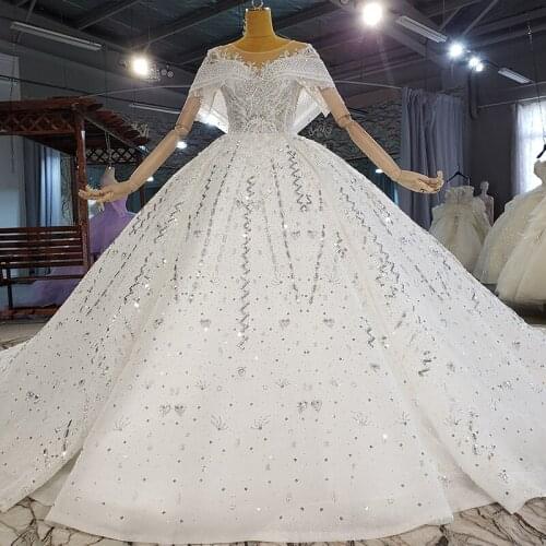 Off The Shoulder Shawl Bridal Wedding Dress Shiny Gorgeous Striped Transparent Lace Decoration New Wedding Gowns