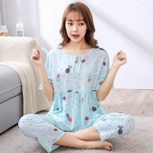 Women Pajama Set Woman 2 Pieces Pure Cotton Sleepwear Womens Comfortable Thin Summer Suit for Women Satin Home Suit for Women
