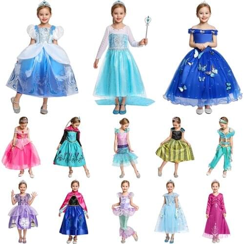 Ana Elza Dress Children Role-Play Costume Cinderella Aurora Princess Cosplay Dresses Girls Ball Gown Party Christmas Vestido