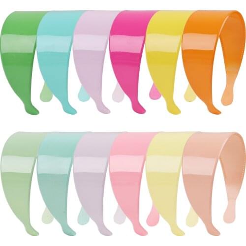 12pcs/set Girls Party Plastic Hairband Candy Color 2.5 Inch Wide Thin Headband Women Fashion Hair Accessories