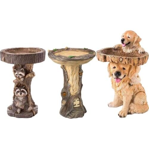 Bird Bath Garden Bird Feeder Natural Resin Drinking Tool Decorative Craft Bird Drinking Fountain Bird Water Feeder Garden Decora